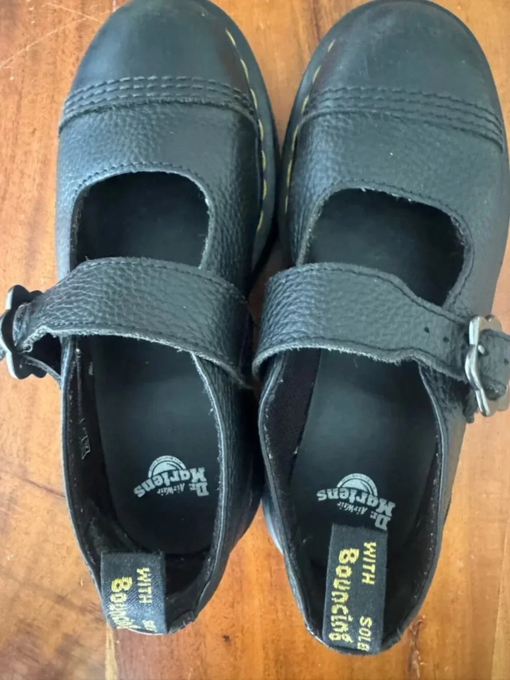 Dr. Martens Addina Flower Buckle Platform Shoes Black Leather Size 6